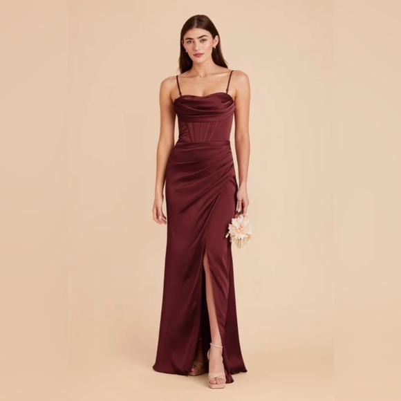 Birdy Grey Cabernet Matte Satin Ruched Strapless Gown With Boning - Picture 2 of 10